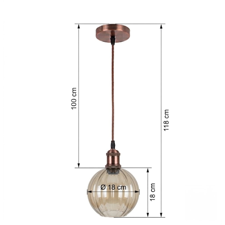 BRILAGI - LED люстра на тросі RETRO GLASS 1xE27/60W/230V Ø 18 см мідна/димчасто-коричнева