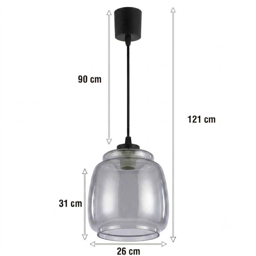 BRILAGI - LED люстра на тросі RETRO GLASS 1xE27/60W/230V діам. 26 см чорна/димчасто-сіра