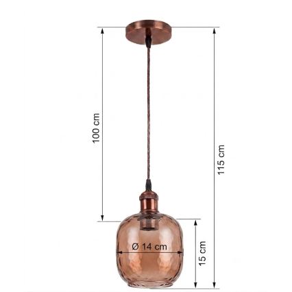 BRILAGI - LED-люстра на тросі RETRO GLASS 1xE27/60W/230V Ø 14 см мідна/димчасто-коричнева