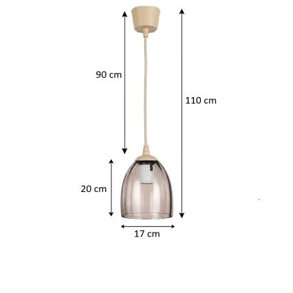 BRILAGI - LED підвісна люстра на тросі RETRO GLASS 1xE27/60W/230V, діаметр 17 см, бежева/димчасто-бежева