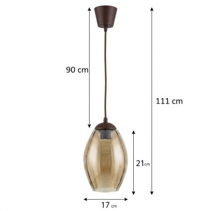 BRILAGI - LED-люстра на тросі RETRO GLASS 1xE27/60W/230V діам. 17 см коричнева/димчасто-бежева