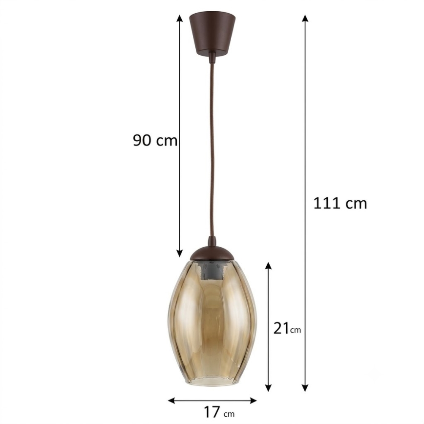 BRILAGI - LED-люстра на тросі RETRO GLASS 1xE27/60W/230V діам. 17 см коричнева/димчасто-бежева
