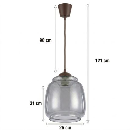 BRILAGI - LED-люстра на шнурі RETRO GLASS 1xE27/60W/230V, діаметр 26 см, коричнева/димчасто-сіра