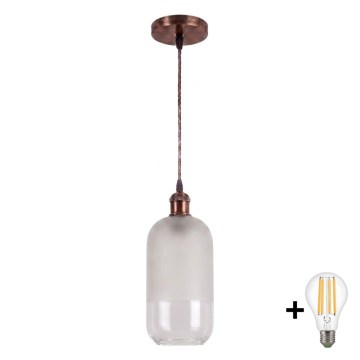 BRILAGI - LED-люстра на тросі RETRO GLASS 1xE27/60W/230V, діам. 14 см, мідна/біла