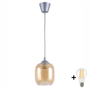BRILAGI - LED-люстра на тросі RETRO GLASS 1xE27/60W/230V діам. 14 см срібляста/димчасто-коричнева