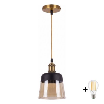 BRILAGI - LED люстра на тросі RETRO GLASS 1xE27/60W/230V діам. 15,5 см золота/димчасто-бежева