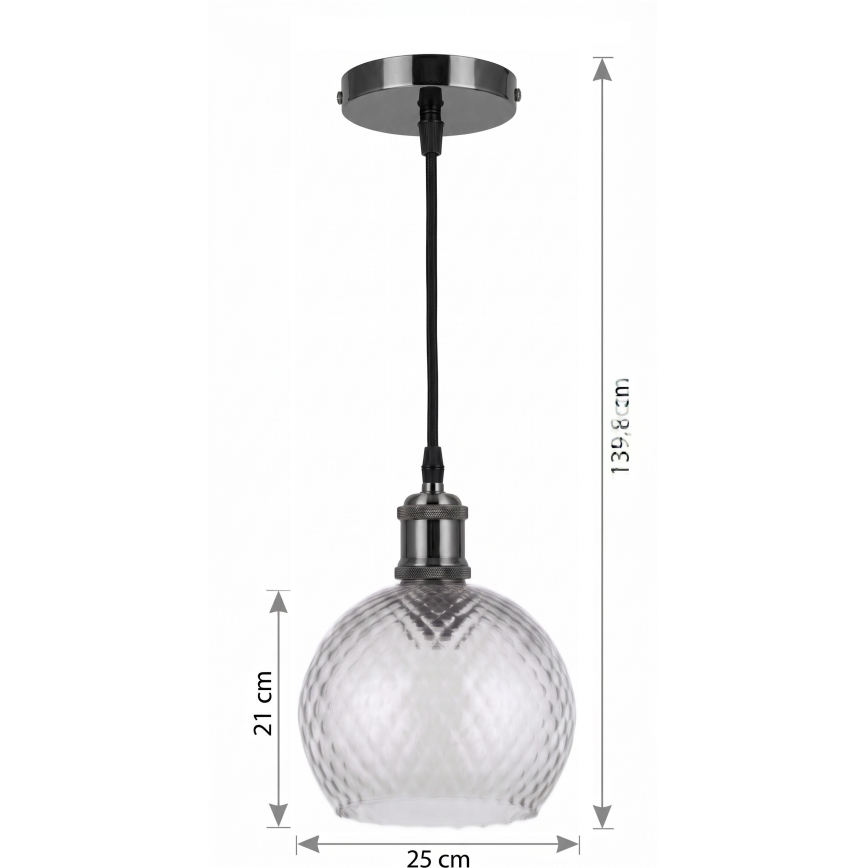 BRILAGI - LED люстра на тросі RETRO GLASS 1xE27/60W/230V Ø 25 см чорна/димчасто-сіра