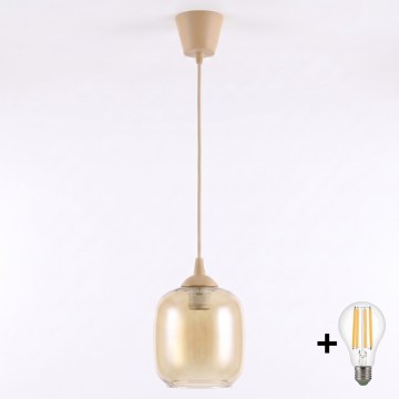 BRILAGI - LED люстра на тросі RETRO GLASS 1xE27/60W/230V, діаметр 14 см, бежевий/димчасто-коричневий