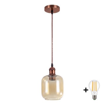 BRILAGI - LED-люстра на тросі RETRO GLASS 1xE27/60W/230V діаметр 14 см мідна/димчасто-коричнева