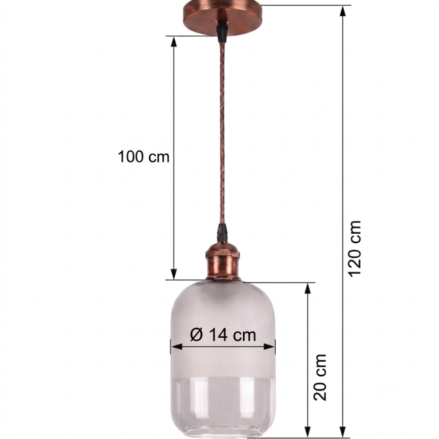 BRILAGI - LED-люстра на тросі RETRO GLASS 1xE27/60W/230V, діаметр 14 см, мідний/білий
