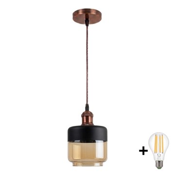 BRILAGI - LED люстра на тросі RETRO GLASS 1xE27/60W/230V діаметр 14 см мідний/димчасто-бежевий/чорний
