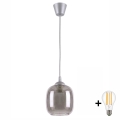 BRILAGI - LED-люстра на тросі RETRO GLASS 1xE27/60W/230V, діаметр 14 см, срібляста/димчасто-сіра