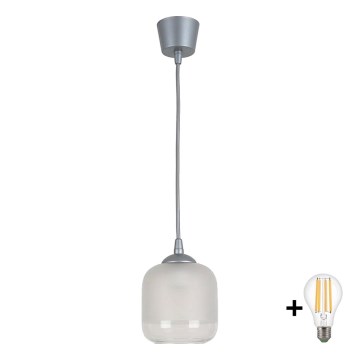 BRILAGI - LED-люстра на тросі RETRO GLASS 1xE27/60W/230V діаметр 14 см срібна/біла