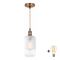 BRILAGI - LED-люстра на тросі RETRO GLASS 1xE27/60W/230V діаметр 14 см золота/біла
