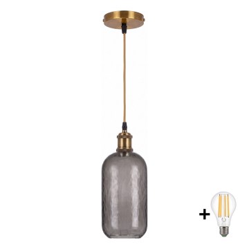 BRILAGI - LED-люстра на тросі RETRO GLASS 1xE27/60W/230V діаметр 14 см золота/димчасто-сіра
