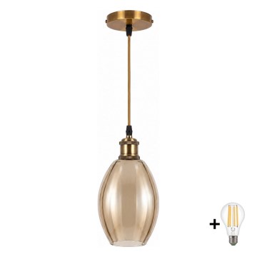 BRILAGI - LED люстра на тросі RETRO GLASS 1xE27/60W/230V діаметр 17 см золота/димчасто-бежева