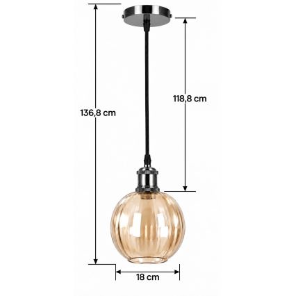 BRILAGI - LED Люстра на тросі RETRO GLASS 1xE27/60W/230V Ø 18 см чорна/димчасто-коричнева