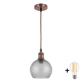 BRILAGI - LED-люстра на тросі RETRO GLASS 1xE27/60W/230V діаметр 18 см мідна/димчасто-сіра