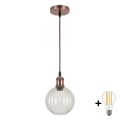BRILAGI - LED-люстра на тросі RETRO GLASS 1xE27/60W/230V, діаметр 18 см, мідна/прозора
