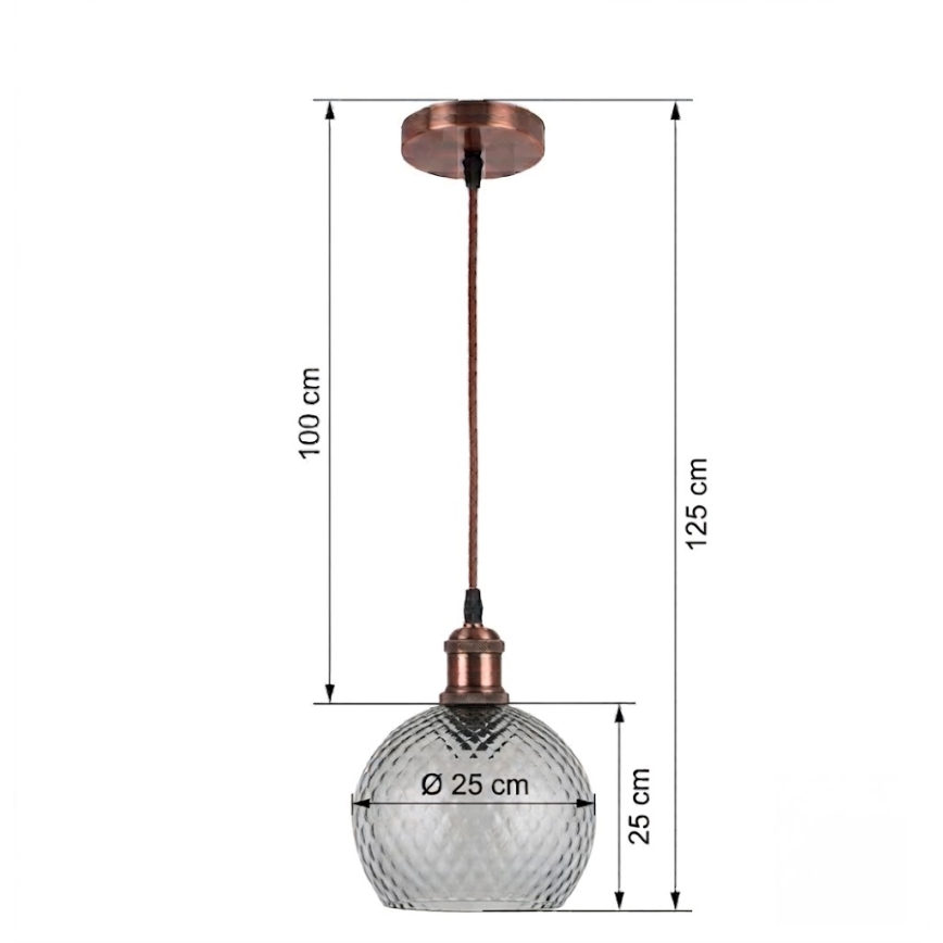 BRILAGI - LED підвісна люстра на тросі RETRO GLASS 1xE27/60W/230V, діаметр 25 см, мідна/димчасто-сіра
