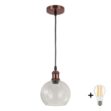 BRILAGI - LED люстра на тросі RETRO GLASS 1xE27/60W/230V діаметром 25 см мідна/прозора
