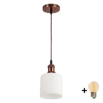 BRILAGI - LED-люстра на тросі RETRO GLASS 1xE27/60W/230V Ø 13 см мідна/біла