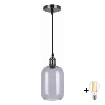 BRILAGI - LED люстра на тросі RETRO GLASS 1xE27/60W/230V Ø 14 см чорна/димчасто-сіра