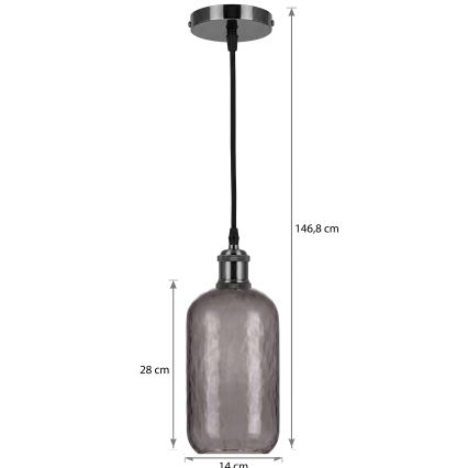 BRILAGI - світлодіодна люстра на тросі RETRO GLASS 1xE27/60W/230V діам. 14 см чорна/димчасто-сіра