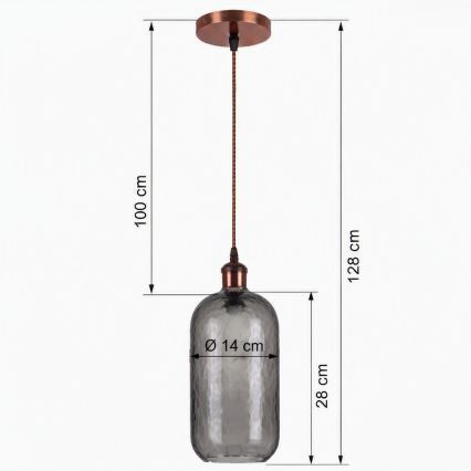 BRILAGI - LED-люстра на кабелі RETRO GLASS 1xE27/60W/230V, діаметр 14 см, мідна/димчасто-сіра