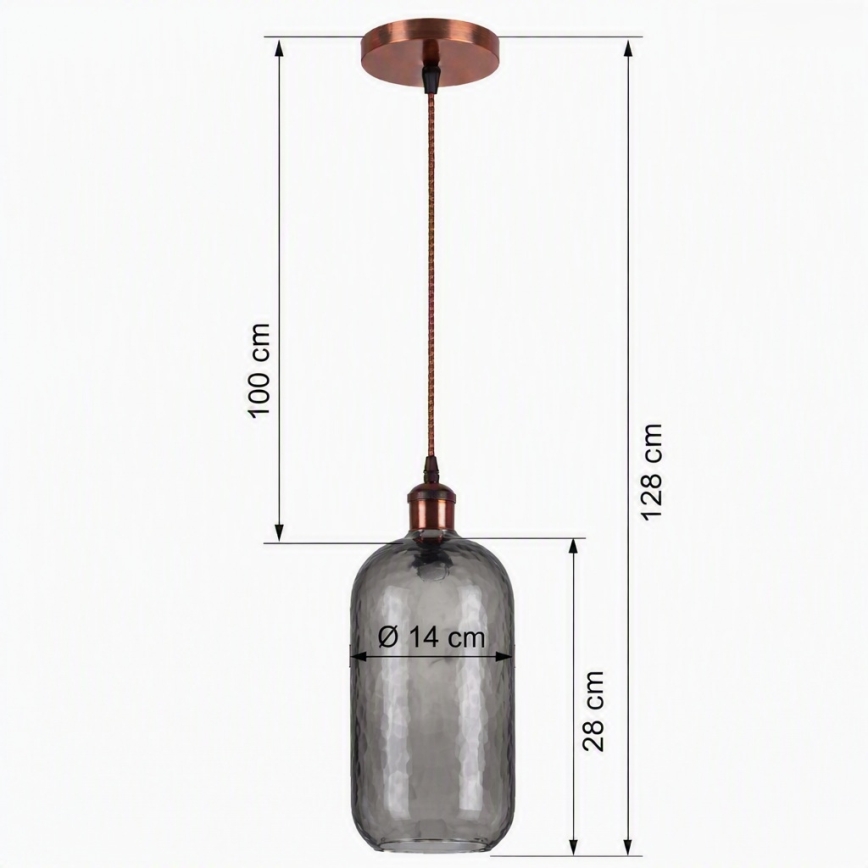 BRILAGI - LED-люстра на кабелі RETRO GLASS 1xE27/60W/230V, діаметр 14 см, мідна/димчасто-сіра