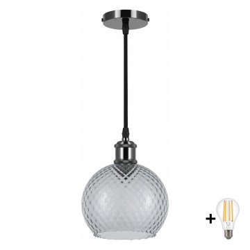 BRILAGI - LED люстра на тросі RETRO GLASS 1xE27/60W/230V Ø 18 см чорний/димчасто-сірий