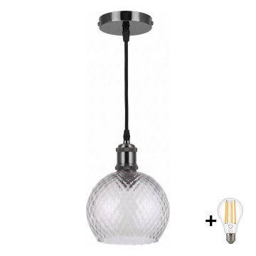 BRILAGI - LED люстра на тросі RETRO GLASS 1xE27/60W/230V Ø 25 см чорна/димчасто-сіра