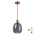 BRILAGI - LED люстра на тросі RETRO GLASS 1xE27/60W/230V Ø 26 см мідна/димчасто-сіра