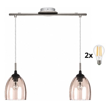 BRILAGI - LED-люстра на тросі RETRO GLASS 2xE27/60W/230V матовий хром/димчасто-бежевий