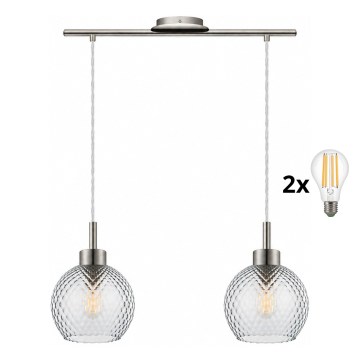 BRILAGI - LED люстра на тросі RETRO GLASS 2xE27/60W/230V матовий хром/димчасто-сіра