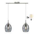 BRILAGI - LED-люстра на тросі RETRO GLASS 2xE27/60W/230V матовий хром/димчасто-сірий