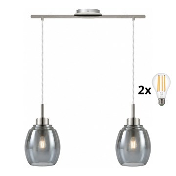 BRILAGI - LED-люстра на тросі RETRO GLASS 2xE27/60W/230V матовий хром/димчасто-сірий