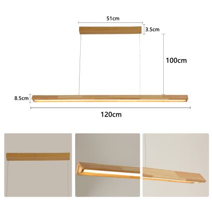 Brilagi - LED-люстра на тросі UMEA WOOD LED/30W/230V 120 cm дерев'яна