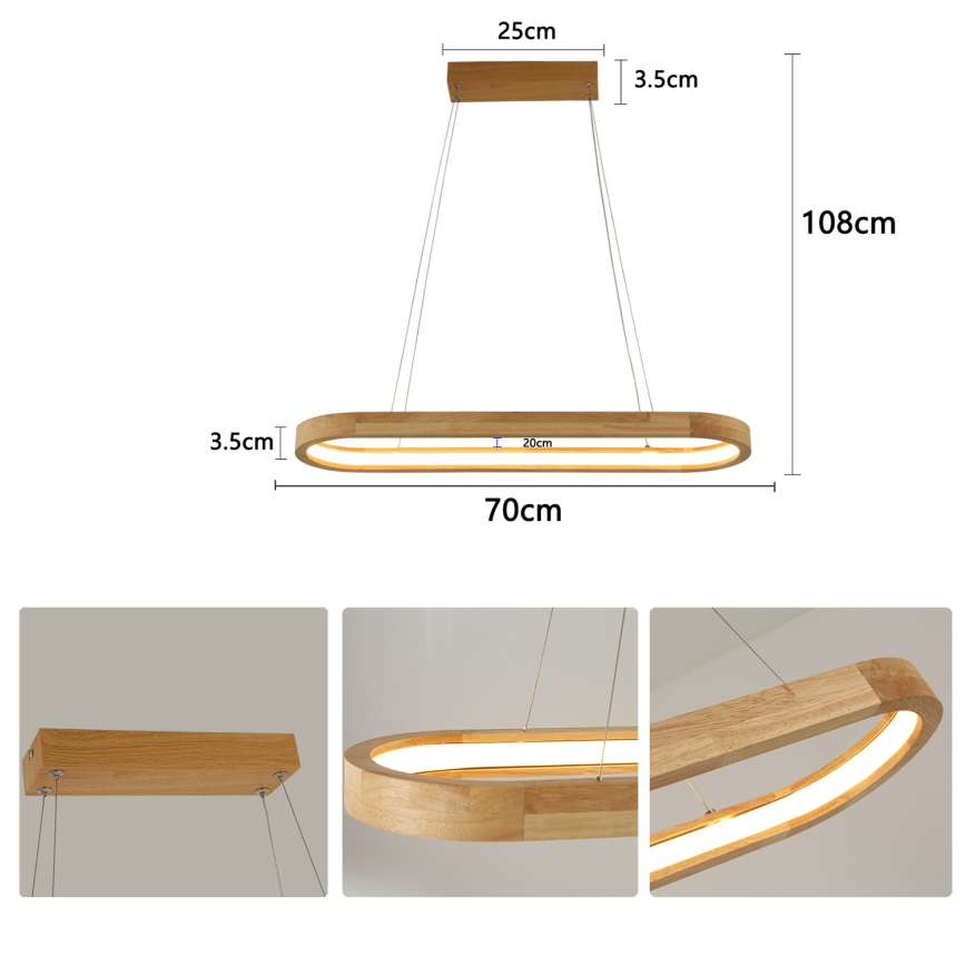 Brilagi - LED люстра на тросі UMEA WOOD LED/30W/230V 70x20 см, дерев'яна