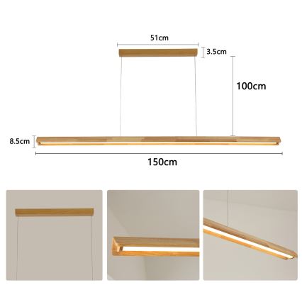 Brilagi - LED-люстра на тросі UMEA WOOD, LED/40W/230V, 150 см, дерев'яна