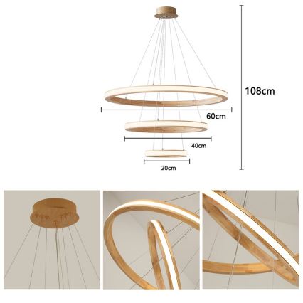 Brilagi - LED-люстра на тросі UMEA WOOD LED/45W/230V, діаметр 60 см, дерев'яна