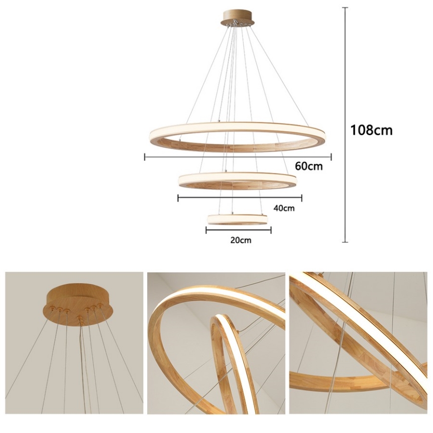 Brilagi - LED-люстра на тросі UMEA WOOD LED/45W/230V, діаметр 60 см, дерев'яна