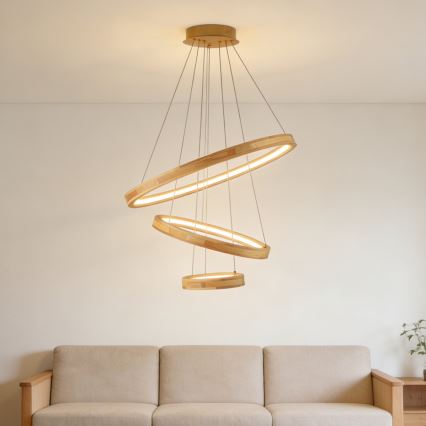 Brilagi - LED-люстра на тросі UMEA WOOD LED/45W/230V, діаметр 60 см, дерев'яна