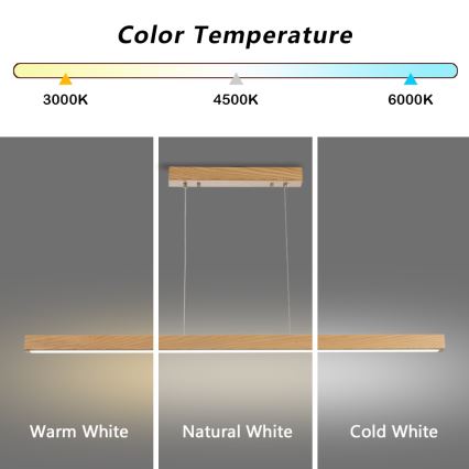 Brilagi - світлодіодна регульована люстра на тросі OAK SMART LED/30W/230V Wi‑Fi Tuya дуб + пульт дистанційного керування