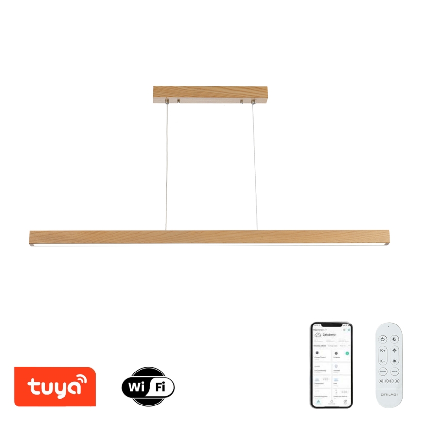 Brilagi - світлодіодна регульована люстра на тросі OAK SMART LED/30W/230V Wi‑Fi Tuya дуб + пульт дистанційного керування