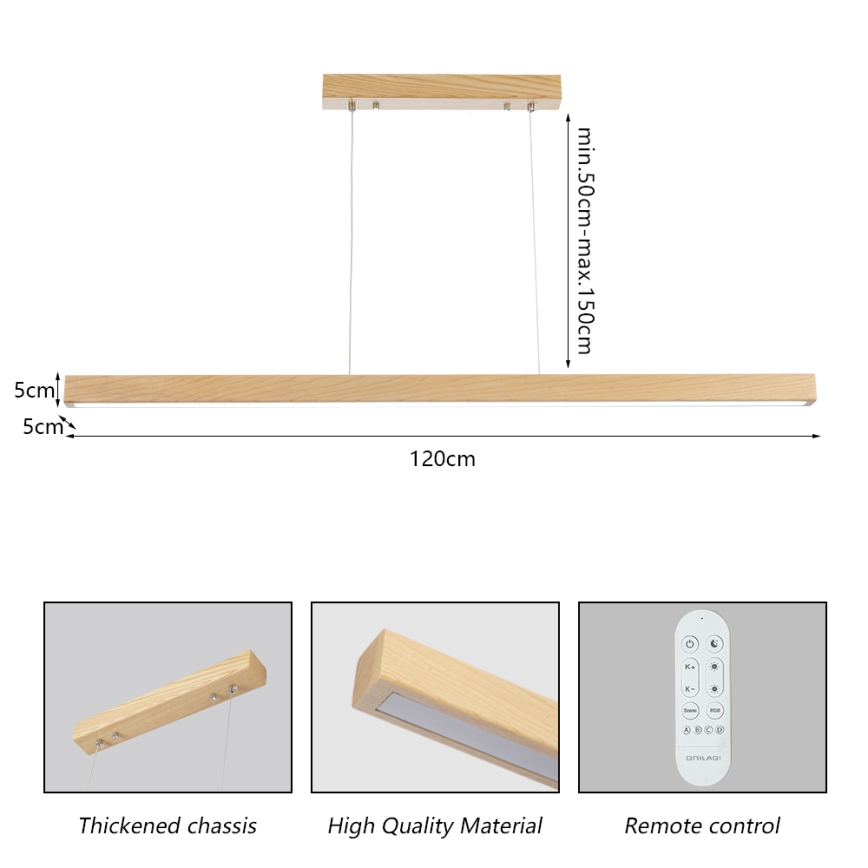 Brilagi - світлодіодна регульована люстра на тросі OAK SMART LED/30W/230V Wi‑Fi Tuya дуб + пульт дистанційного керування