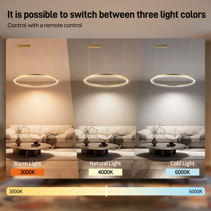 Brilagi - LED затемнювана підвісна люстра на тросі PORTOFINO LED/60W/230V 3000-6000K діам. 80 cm золота + дистанційне керування