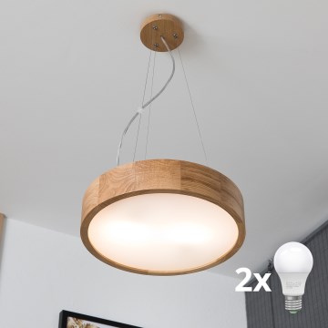 Brilagi - LED-люстра на тросовом подвесе CARVALHO 2xE27/60W/230V, дуб, диаметр 37 см