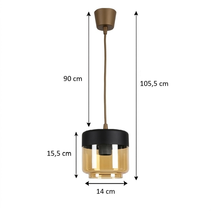 BRILAGI - LED люстра на тросі RETRO GLASS 1xE27/60W/230V Ø 14 см коричнева/димчасто-бежева/чорна
