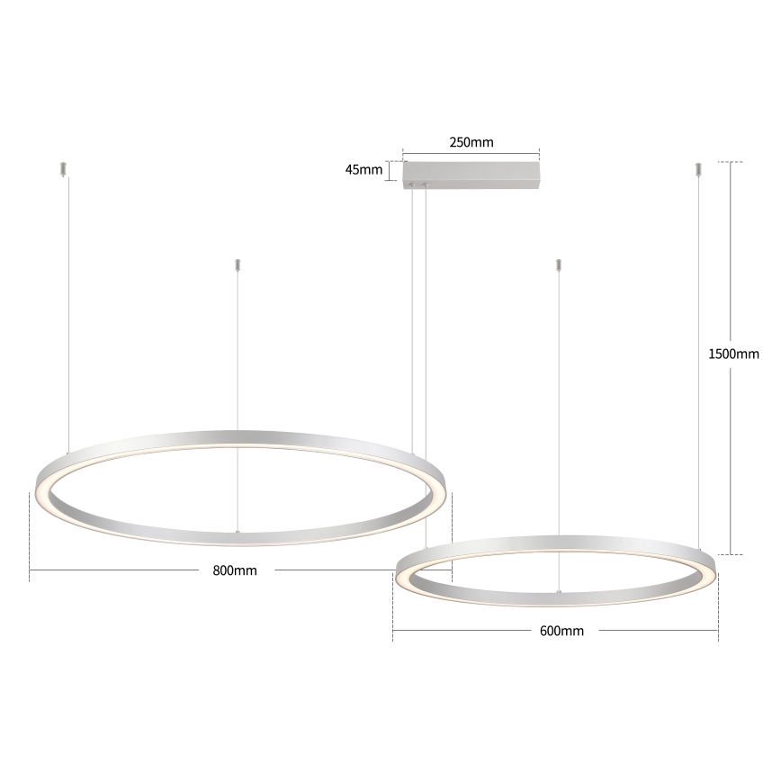 Brilagi - LED-люстра з регулюванням яскравості на тросі PORTOFINO LED/98W/230V 3000-6000K срібляста + пульт дистанційного керування